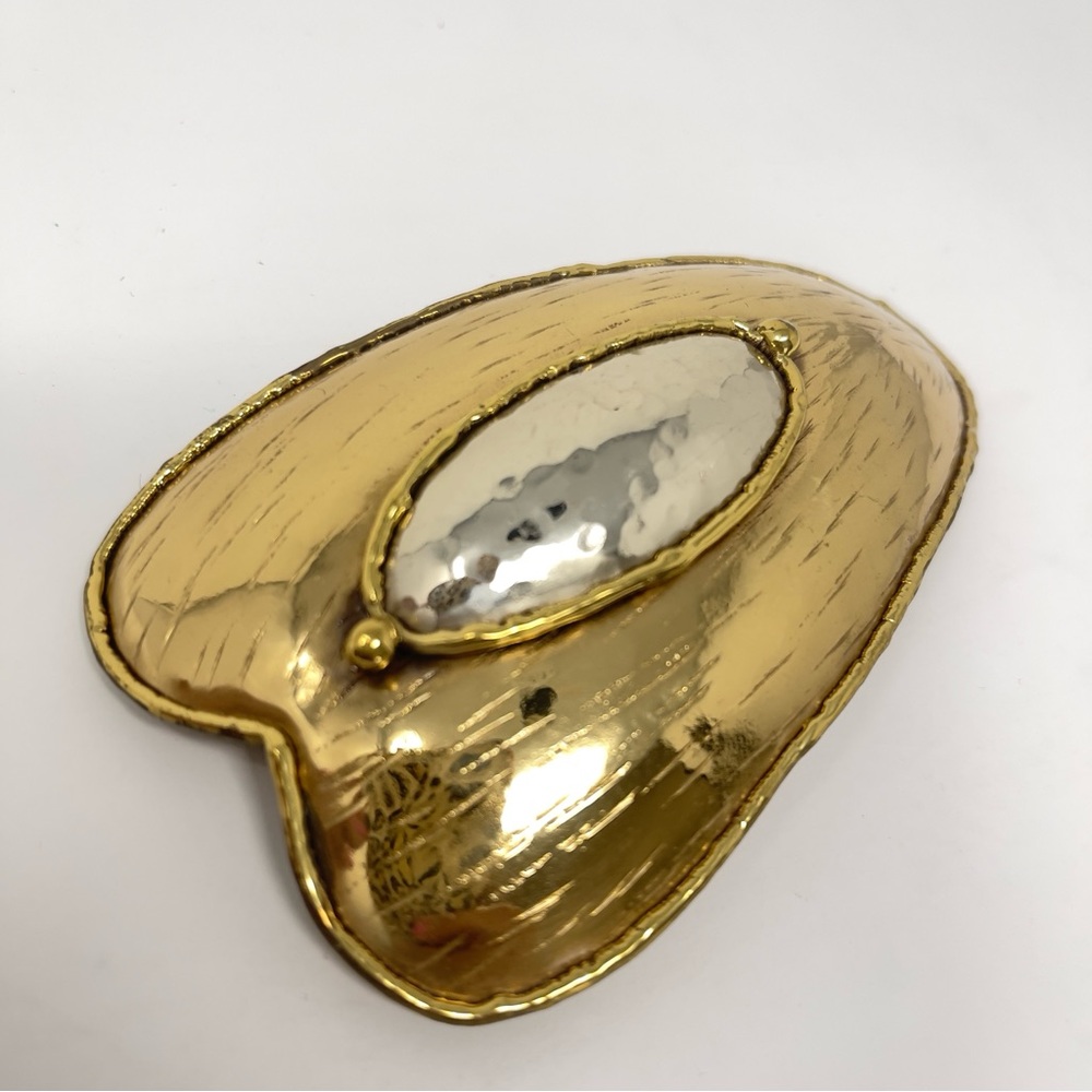 Vintage Gold Abstract Belt Buckle Hammered, Silver Center Statement - Picture 5 of 7